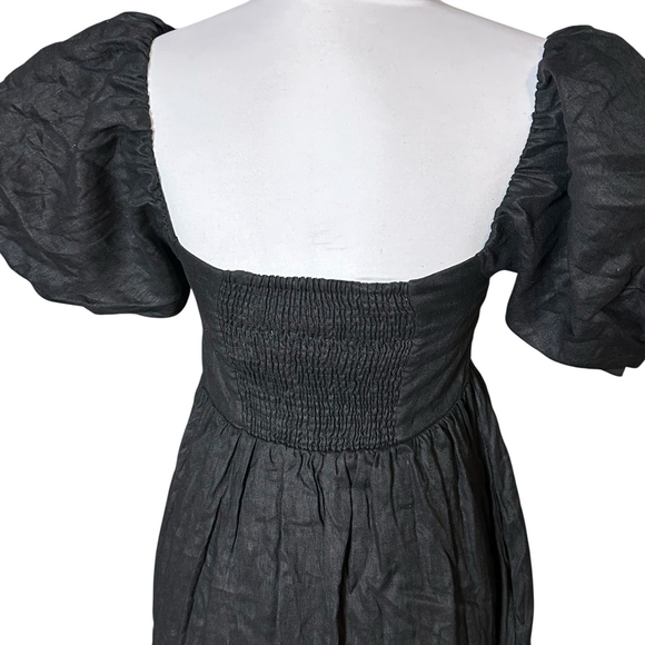 Dissh Monty Linen Black Maxi Dress Pockets Square Neck Puff Sleeves Lined US 6 - Picture 7 of 12